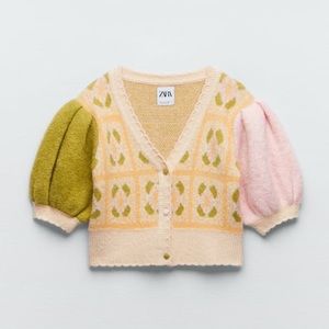 ZARA Cropped Floral Knit Cardigan